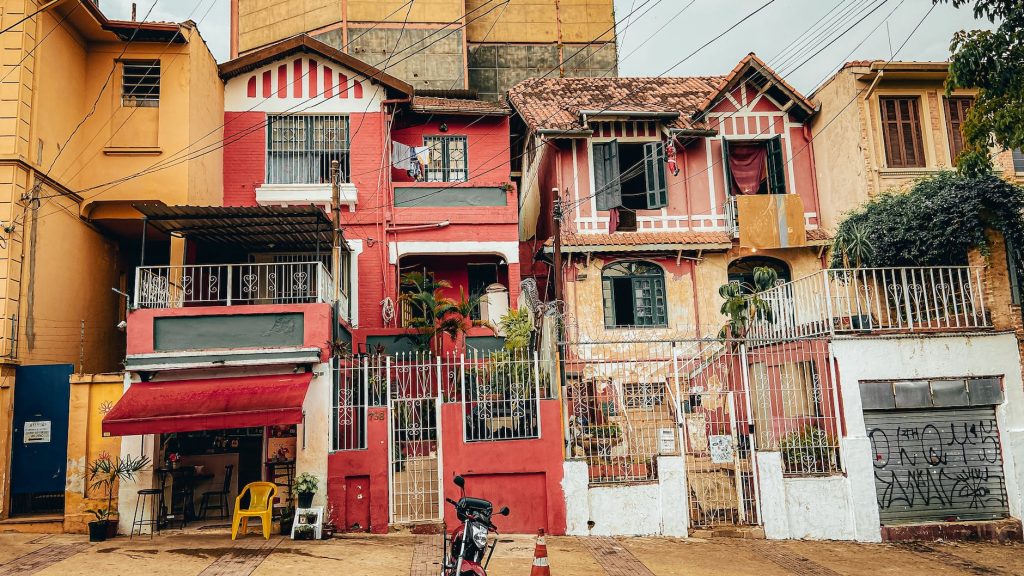typical residential houses in poor district of city